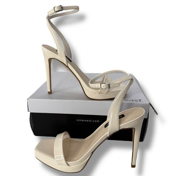 NEW Nine West Zadie Square Toe Stiletto Heels Dress Sandals Size 6.5 Cream White - Picture 1 of 11